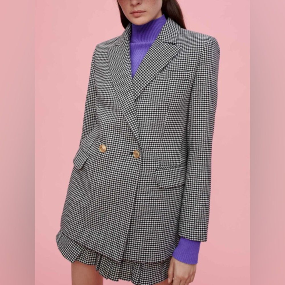 Maje Houndstooth Straight Jacket, Wool, NWT
